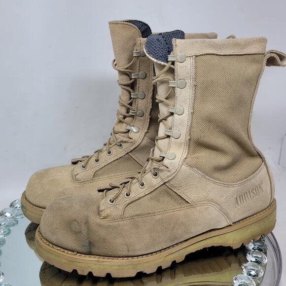 Addison Military Combat Boots Mens Size 11.5 R Tan Suede Goretex Vibram Lace Up - Picture 2 of 10